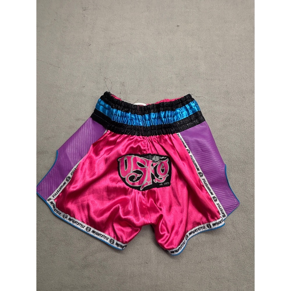 InFightStyle Muay Thai Shorts Pink Purple Cookie Monster Patch Mens Small